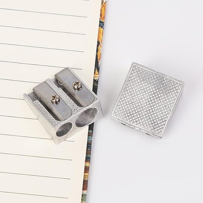6Pcs Silver Magnesium Pencil Sharpener Survival, 2-Hole Pencil Sharpener Magnesium Alloy Wedge Profile, Pencil Sharpener Magnesium,Writing and Correction Supplies,Metal Pencil Sharpeners