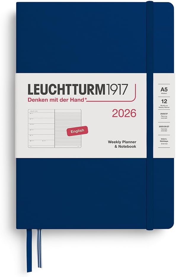 LEUCHTTURM1917 - Weekly Planner & Notebook 2026, Hardcover, Medium (A5), Ruled, Navy (Jan 1 - Dec 31, 2026)