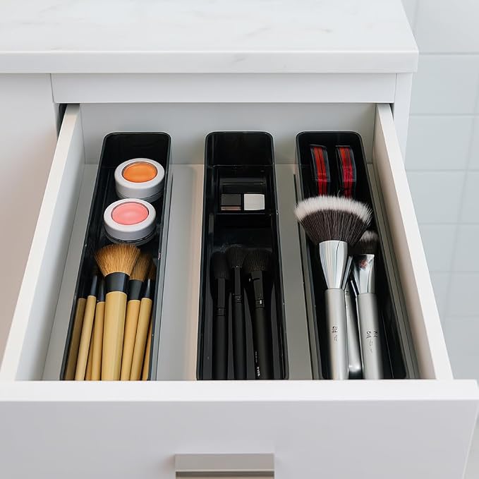 Best Kept | Pantry Organizer | Plastic | Shower Shelves | Makeup Brush Organizers | 3-Piece Dark Grey Marble Trays