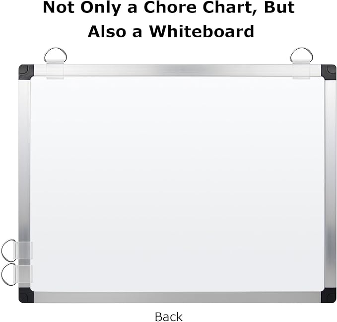 EAONE 16 x 12 in Magnetic Dry Erase Chore Chart Whiteboard for Kids/Teens/Adults, Double Sided Chore Board Weekly Calendar for Wall with Aluminum Frame, 8 Markers, 4 Magnets & 1 Eraser, Colored