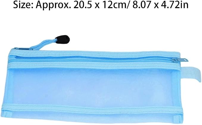 10Pcs Double Layer Mesh File Pouches – Nylon Zipper Bags for A6 Paper Storage, Organize Office Supplies Cosmetics Travel 20.5 x 12 cm(Blue)