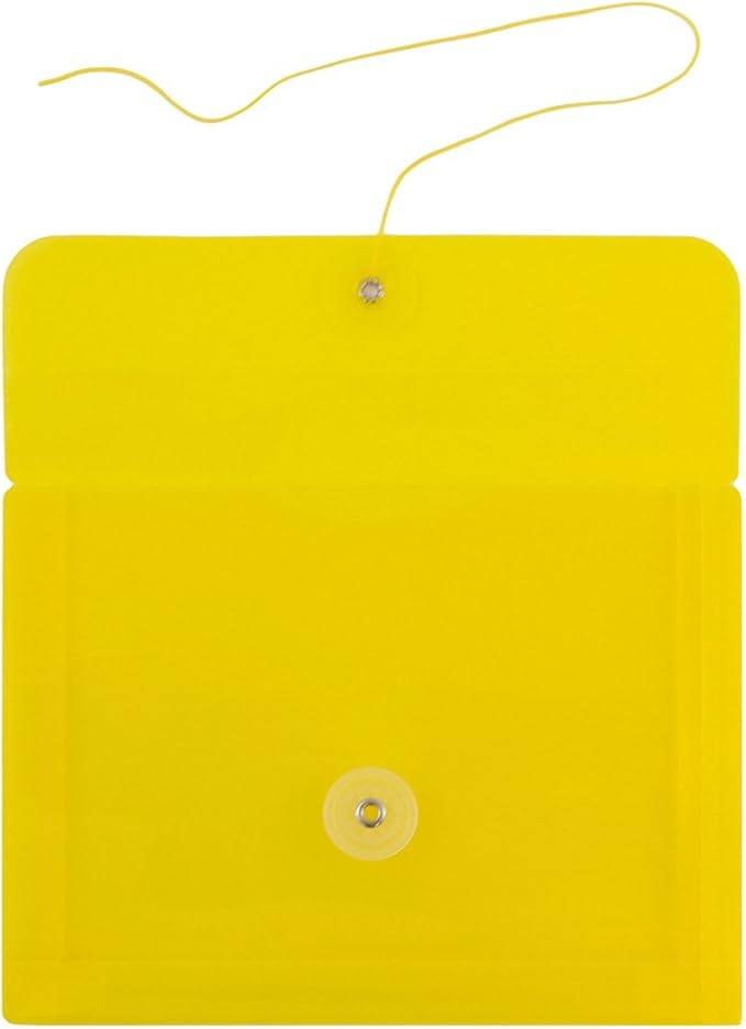 JAM PAPER Plastic Envelopes with Button & String Tie Closure - Index Size - 5 1/2 x 7 1/2 - Yellow - 12/Pack