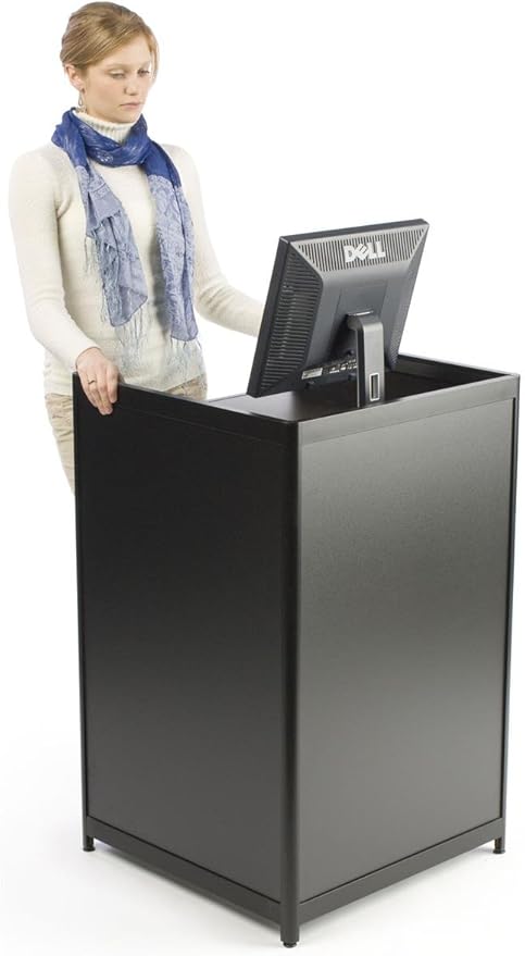 Black Laminate Cash Register Stand with Locking Drawer and Adjustable Shelf, 24 x 38 x 23-3/4-Inch,