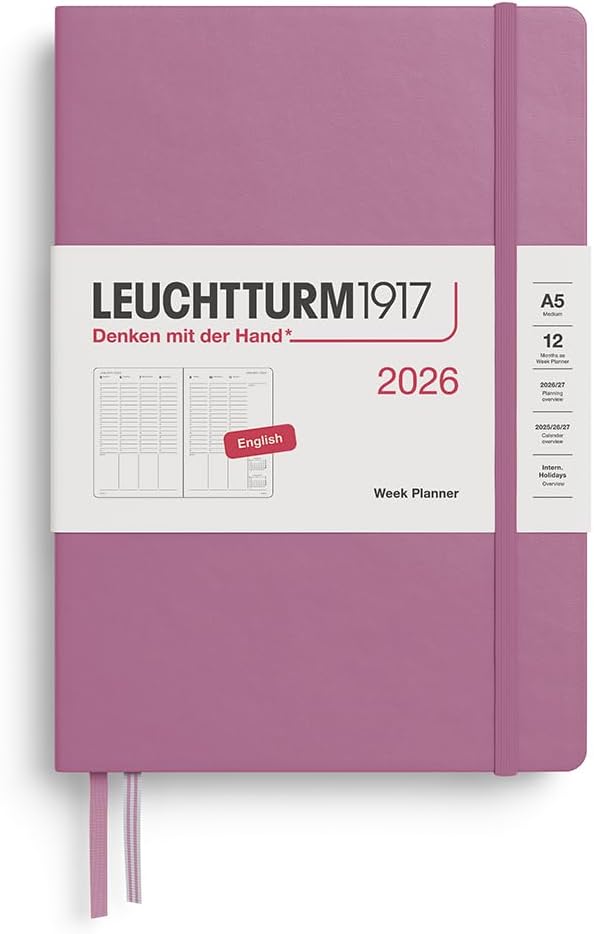 LEUCHTTURM1917 - Week Planner 2025, Hardcover, Medium (A5), Dusty Rose (Jan 1 - Dec 31, 2026)