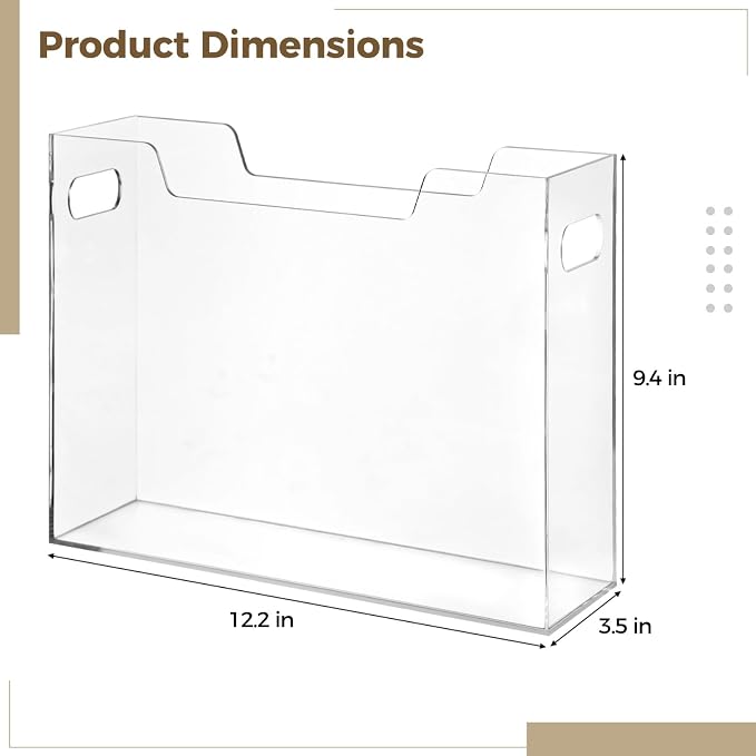Acrylic File Folder Organizer, Clear Hanging File Organizer Box for Letter Size, Desktop File Holder with Handles, Slim Filing Storage Box for Desk Office Home Work, 12.2 x 9.4 x 3.5 in