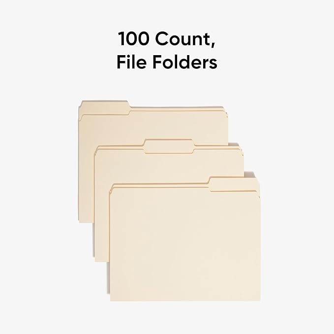 Smead File Folders Letter Size,Reinforced 1/3-Cut Tab,Assorted Positions,Letter Size,Manila Folders 8.5 x 11,100 per Box (10334),(Pack of 5)