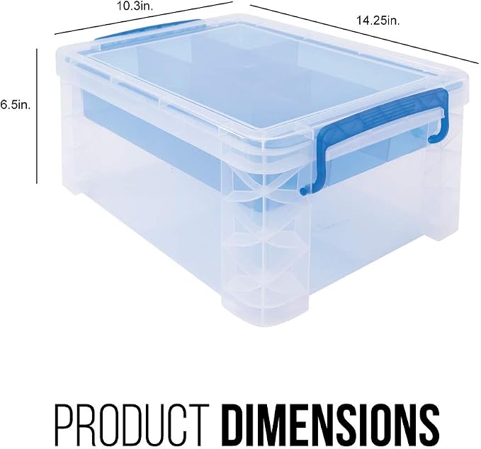 Advantus Super Stacker Divided Storage Box, 6 Sections, 6.5" x 10.3" x 14.3", Clear/Blue