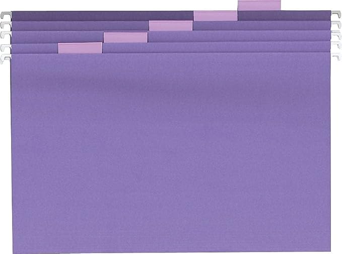 Universal Deluxe Bright Color Hanging File Folders, Letter Size, 1/5-Cut Tabs, Violet, 25/Box
