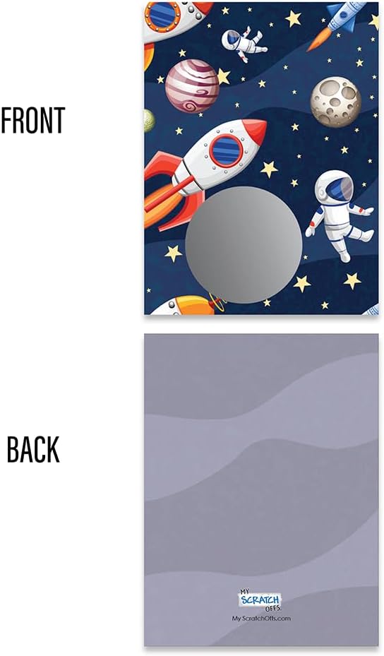 My Scratch Offs Space Theme DIY Scratch Off Cards, 3 x 4 Inches, 20 Pack, Custom Message Area with Silver Stickers