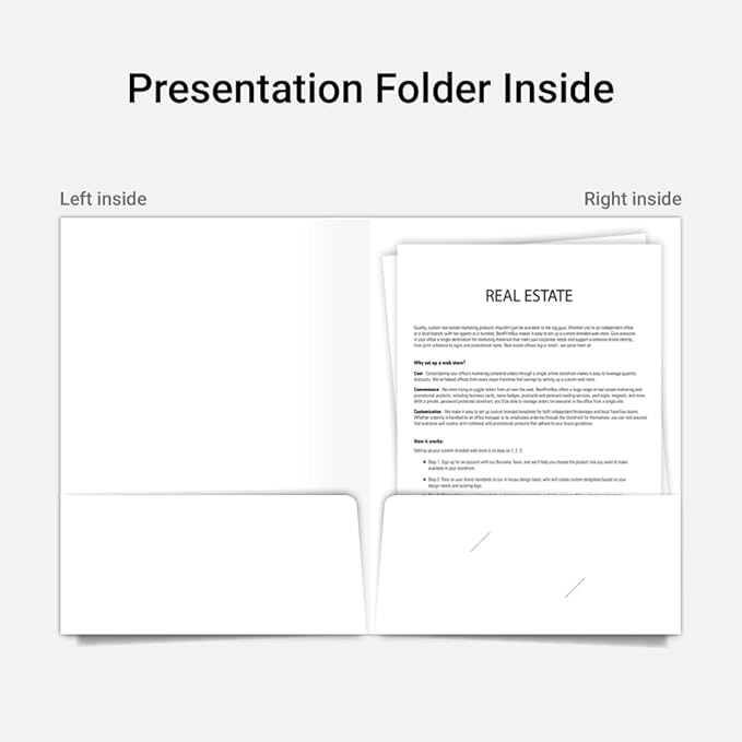 Custom Printed Pocket Folders - 9″ x 12″ Presentation Folders with Two Inside Pockets & Business Card Slot - Gloss Finish, Full‑Color Logo & Text - Ideal for Real Estate, Small Businesses - Pack of 30