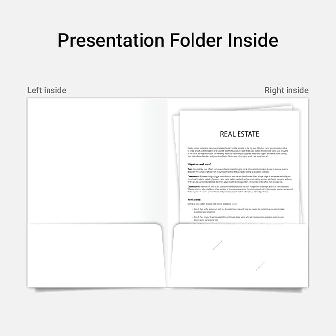 Custom Printed Pocket Folders - 9″ x 12″ Presentation Folders with Two Inside Pockets & Business Card Slot - Gloss Finish, Full‑Color Logo & Text - Ideal for Real Estate, Small Businesses - Pack of 35