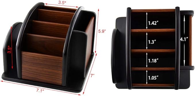 Belee Wooden Revoling Office Supply Caddy Desk Pencil Holder Storage Wood Spinning Desktop Organizer Remote Control Supplies Storage Rack(360 carousel)