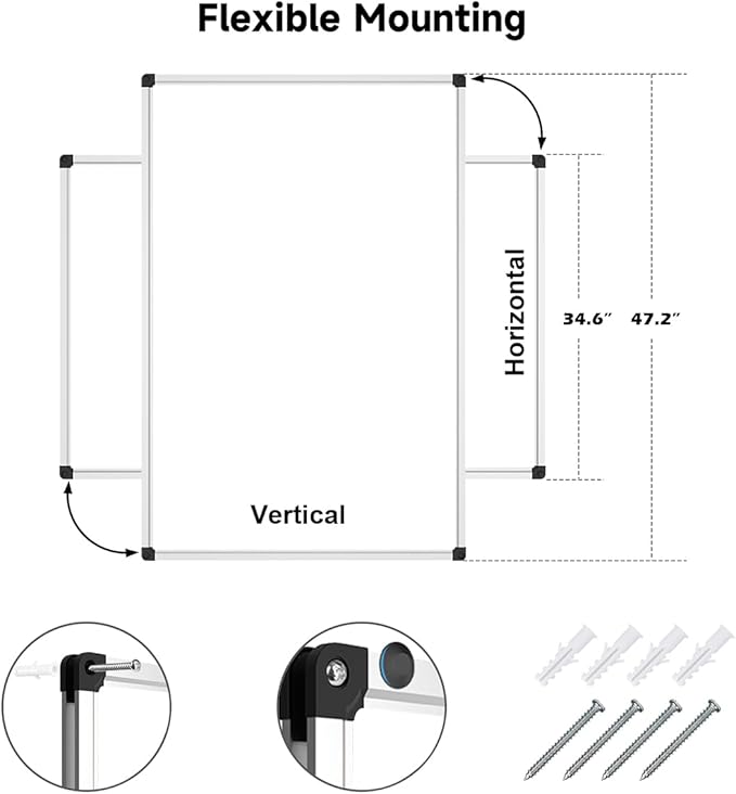 XBoard Magnetic Whiteboard 48 x 36, White Board 4 x 3, Dry Erase Board with Detachable Marker Tray
