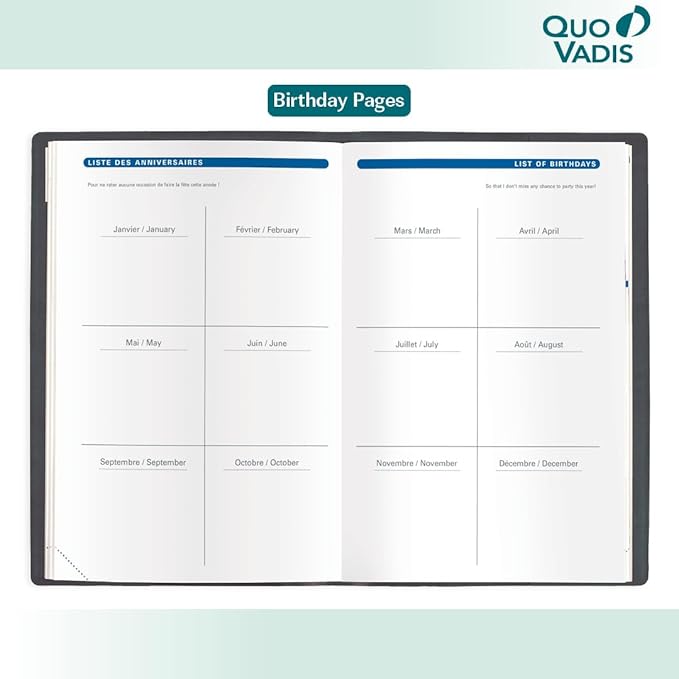 Quo Vadis 2026 Hebdo - Bi-Lingual (EN/FR) - Weekly/Monthly Planner - 12 Months, Jan. to Dec. - 6 1/4 x 9 3/8" - Grained Faux Leather Kali Blue Covers - Productivity Time Management Organizer