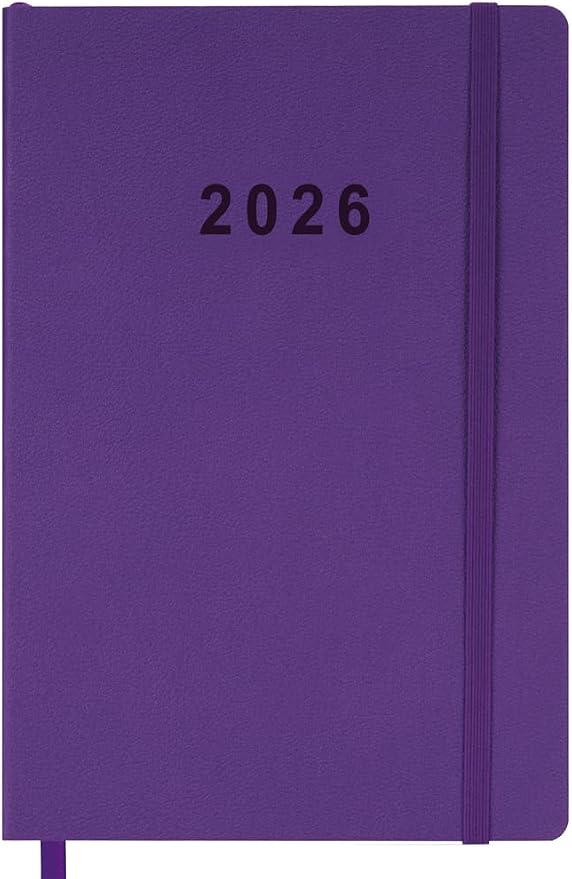 2026 Planner - Weekly and Monthly Planner, Jan 2026 - Dec 2026, Holidays, Contacts and Notes Pages, Vegan Leather Cover, Elastic Closure, 5.5”x8.25”, Purple