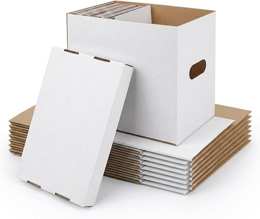 CRUGLA Comic Book Storage Boxes, 7 Pack White Cardboard Comic Book Box Set with Lids, Handles and Dividers