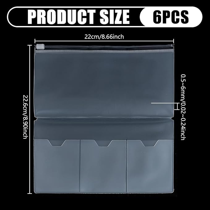 AHANDMAKER 6 Pack Plastic Clear Inserts Pouch Travelers Notebook Insert Pouches Clear Organizers for Journal Accessories Passport Travel Diary Scrapbooking Decoration