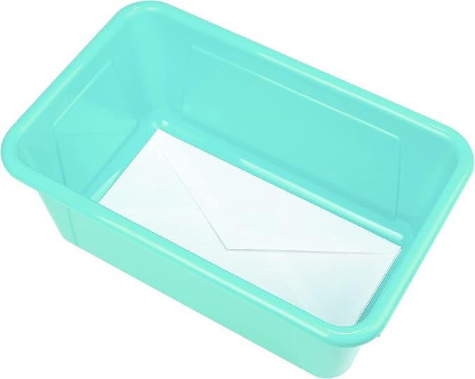 Storex Small Cubby Bins – Plastic Storage Containers for Classroom, 12.2 x 7.8 x 5.1 inches, Class Teal, 5-Pack (62420A05C)