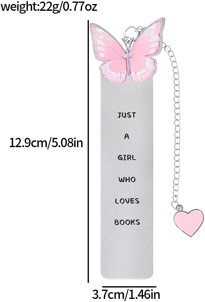Pink Bowknot Stainless Steel Bookmark - Printed with Cute Bowknot Patterns & Equipped with Heart Pendants, Ideal for Female Readers for Girlfriends