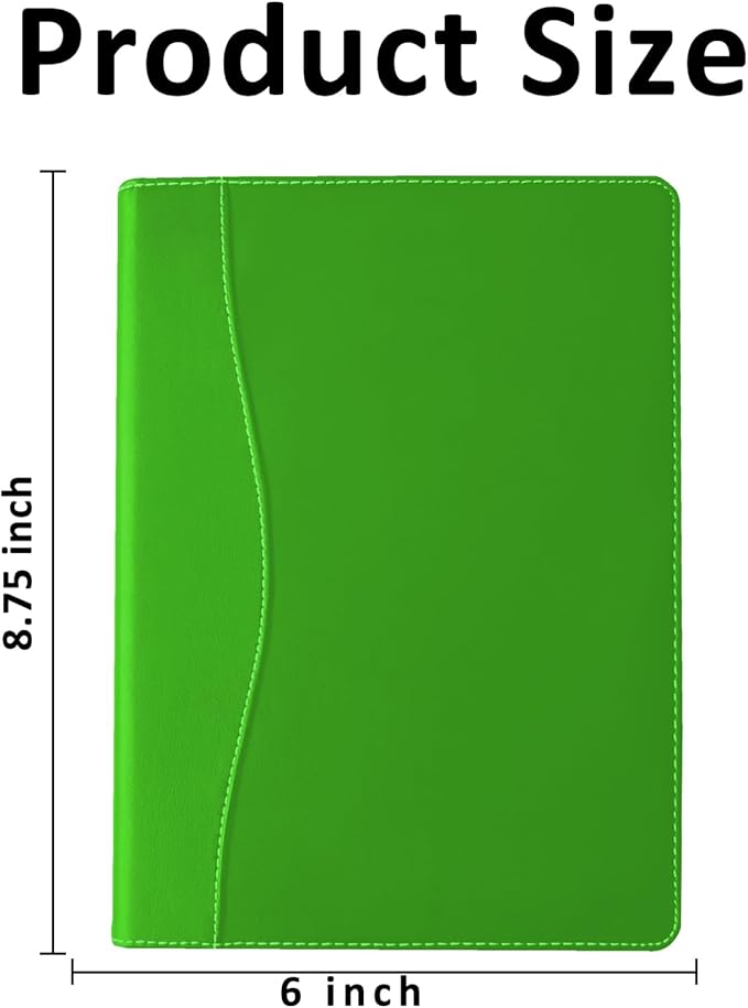 Padfolio Binder A5 Document Organizer with Refillable Lined Notepad, Junior Size Folder Portfolio for Men Women,Green