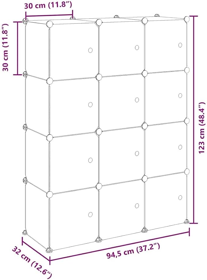 vidaXL Storage Cube Organiser with 12 Cubes and Doors Transparent PP