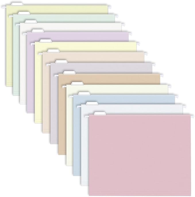 MagDurnus Hanging File Folders, Pastel Color Design,Letter Size with 1/5 Adjustable Cut Tabs, Assorted 12 Styles,Decorative,Drawer,Desk and Cabinet Use（25-Pack）