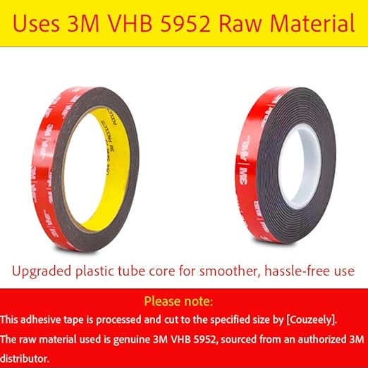 Double Sided Tape Heavy Duty, Waterproof Mounting Foam Tape, 16.5ft Length, 0.59in Width, High Temperature Resistant Adhesive Tape for Car, LED Strip Light, Office Decor, Uses VHB 5952 Raw Material