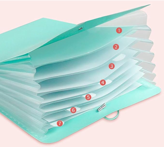Vertical Expanding Accordion Folder with 7 Pockets Paperwork Organizer Document Wallet Briefcase Business File Organizer Bag A4 Letter Size Elastic Rope Closure Blue