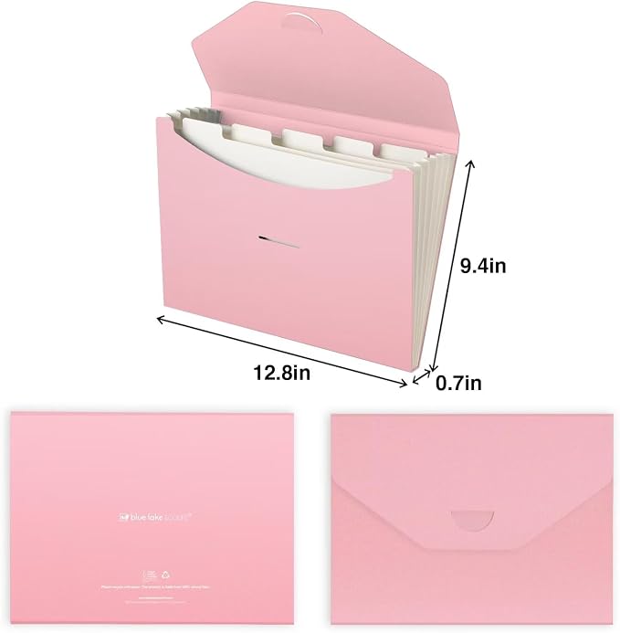 Expanding File Folder Accordion Folders ECO Friendly 6 Pocket Organizer Pink
