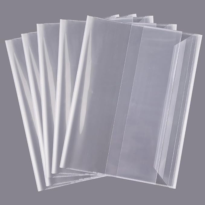 GORGECRAFT 10Pcs Adjustable Plastic Book Covers Clear 8.5 x 6.2 Inch Waterproof Transparent Book Sleeve with Self-Adhesive Strip Document Paper Protector for Notebook Textbook Paperbacks School Office