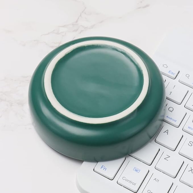 MEI YI TIAN Small Ceramic Paperclip Holder for Desk, Round Paper Clip Holder Push Pin Organizer Macaron Dark Green Paper Clip Dispenser Desktop Organizer Cute Storage Plate Desk Accessories