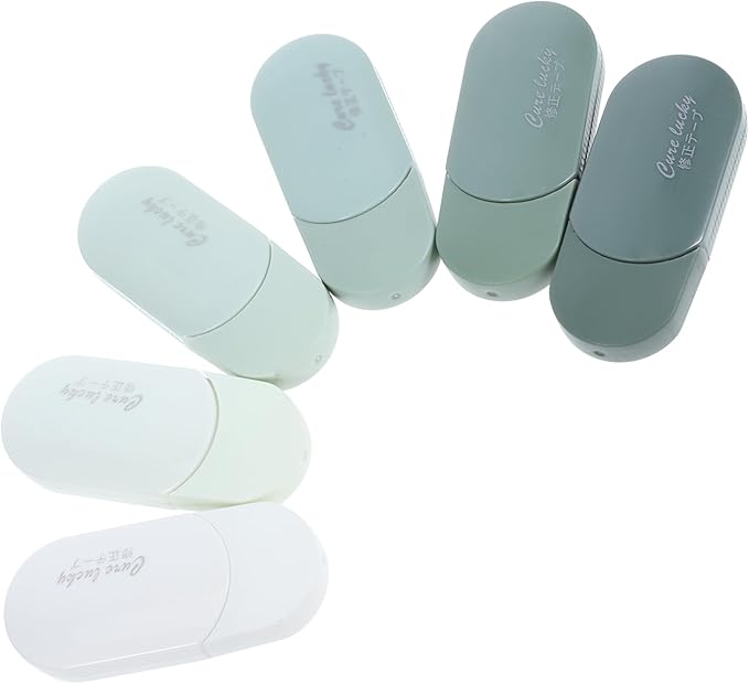 KALLORY 6pcs Correction Tape for Students Green Aesthetic Correction Supplies for Instant Writing Fixes at Home School and Office Easy to Apply Portable and Student-friendly