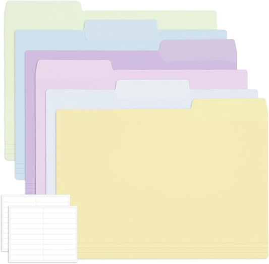 EOOUT 30 Pack Manila File Folders Letter Size, 1/3 Cut Tab Plastic Folders for 8.5 x 11 Paper, 6 Pastel Colors, Includes 40 Erasable Labels, Heavy Duty School Office Organization Supplies