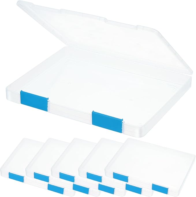 PATIKIL Clear A4 File Portable Project Case with Buckle Plastic Storage Box for 8.5" x 11" Letter Paper Scrapbook Paper Storage Boxes, 6Pcs, 12.4"x9.8"x1.2", Blue