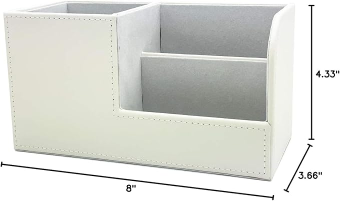 Leather Multi-Function Desk Stationery Organizer Storage Box Pen/Pencil, Cell Phone, Business Name Cards, desk organizers (White)
