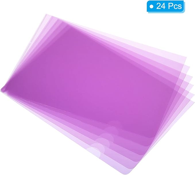 PATIKIL l Type Folders 24 Pack A4 Plastic Clear Document Folder File Jacket Sleeves Project Pockets, Purple