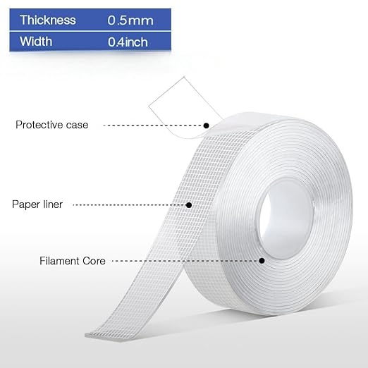 Maine 0.02 inches Thick * 0.4 inches Wide Nano-Sticky Tape, mesh Adhesive Strips, Extremely Strong Toughness, Waterproof and Detachable (500, 9.84ft)