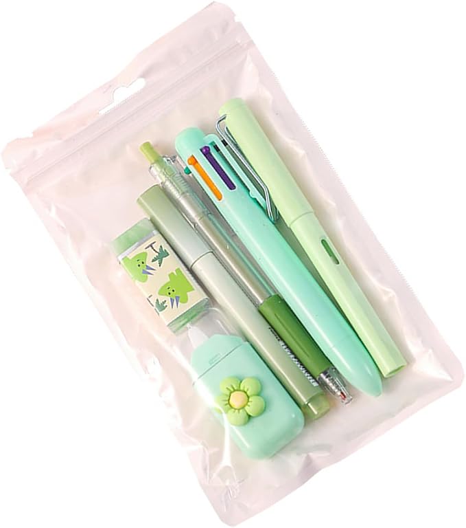 6Pcs Stationeries Set with Retractable Gel Pen Multicolored Pen Eraser Pencil Marker White Out Correction Tape Supplies
