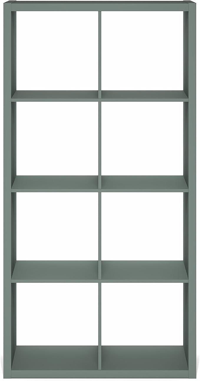 Furinno Cubicle Book Shelf, 8-Cube Bookshelf, Extra Thick Frame Horizontally & Vertically Reversible Bookcase with Open Back, 14.6" x 30" x 58", for Living Room, Bedroom, Home Office, Sage Green
