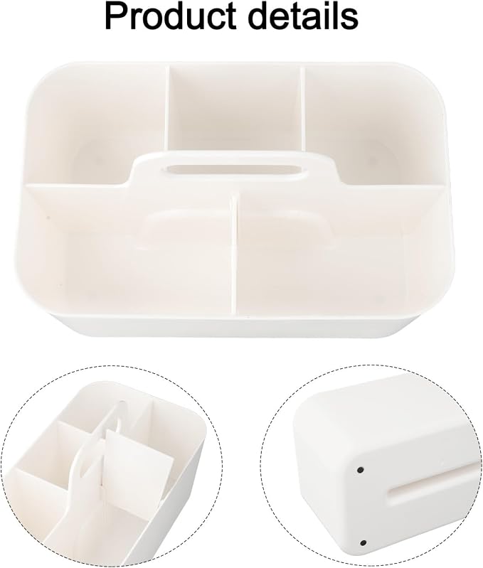Stackable Plastic Storage Bins with Removable Divider, Portable Organizer Basket with Handle for Office Desktop Supplies and Cosmetics,(White)