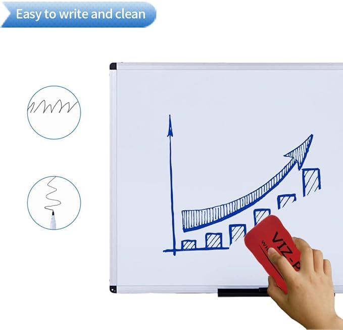 VIZ-PRO Magnetic Dry Erase Board 48 X 24 Inches, Silver Aluminium Frame, with 3 Colored Erasers and 12-Count Markers