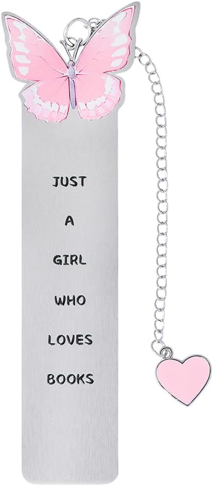 Pink Bowknot Stainless Steel Bookmark - Printed with Cute Bowknot Patterns & Equipped with Heart Pendants, Ideal for Female Readers for Girlfriends