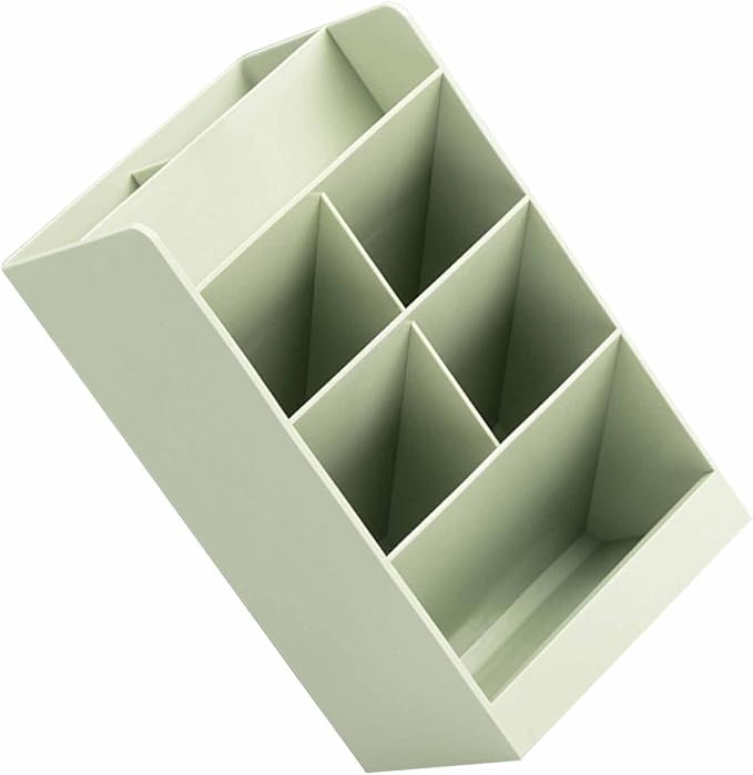 Tissting Slanted Desk Organizer, 7 Compartments Pen Holder, Green Stationery Storage Stand for Office School - Space Saving Desktop Organizer with Multiple Compartments for Pens Pencils Markers