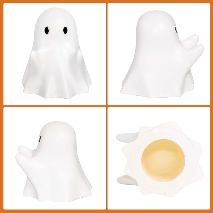 Halloween Ghost Pen Holder Figurine, Spooky Resin Ghost Statue, Cute Pencil Stand for Home Office Desktop Decoration, Funny Desk Organizer Accessory