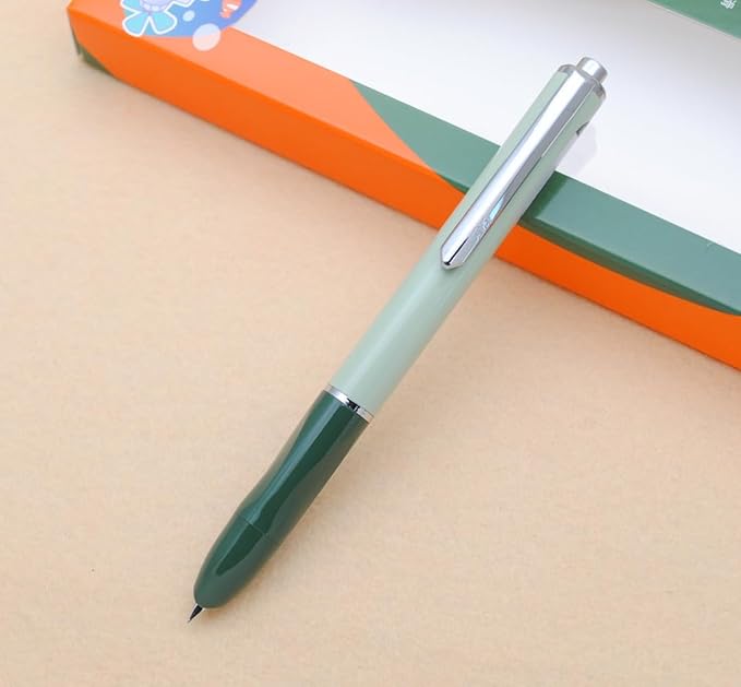 OASO K016 Retractable Fountain Pen Set 0.5mm with 4pcs Blue Ink Cartridges Smooth Writing for School Students (Deep Sea Green)
