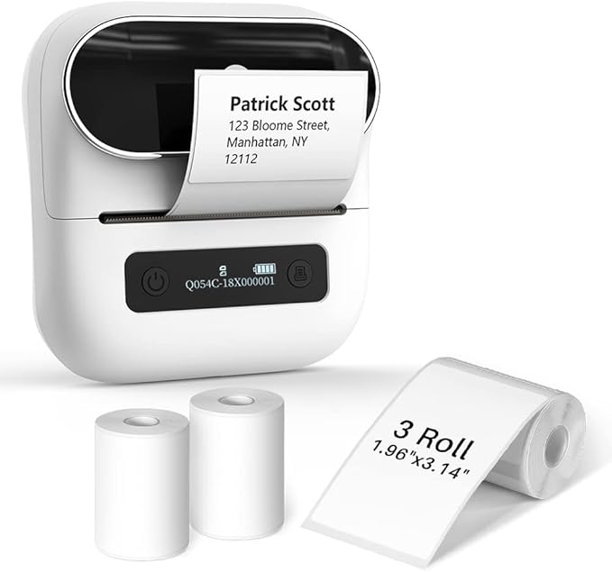 Phomemo M220 Label Maker, Bluetooth Thermal Label Printer, Barcode, Name, Address, Labeling, Mailing, Small Business and More with 1 Roll 1.57"x1.18" and 3 Rolls 1.96" x 3.14" Label Tapes