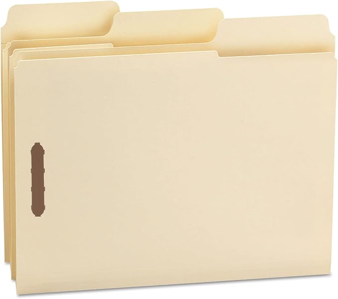 Smead SuperTab® Heavyweight Fastener File Folder, 2 Fasteners, Oversized Reinforced 1/3-Cut Tab, Guide Height, Letter Size, Manila, 50 per Box (14545)