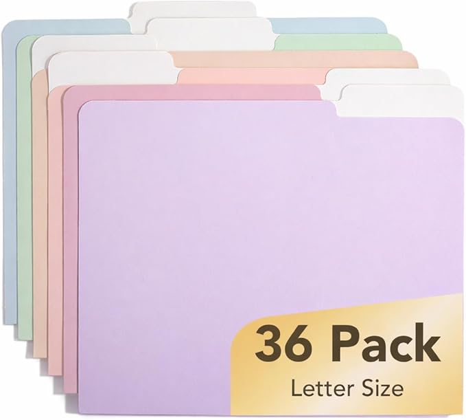 Mr. Pen- Poly File Folders with Tabs, 1/3 Cut Tab, 36 Pack, Letter Size, Morandi Colors, Plastic File Folders Letter Size (8.5 x 11 inches) for Office, School, Business, Documents Files Paper