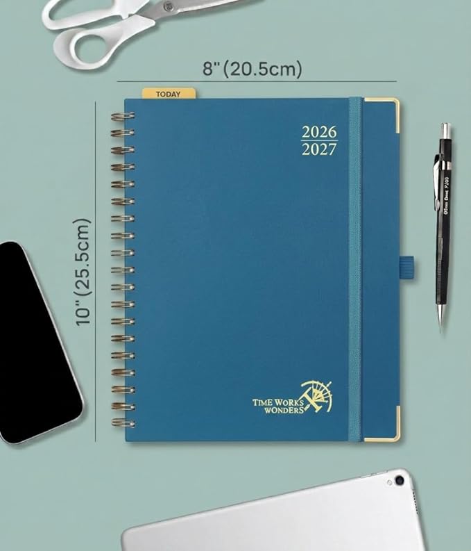 POPRUN 2026-2027 Academic Year Weekly and Monthly Planner Calendar,Jul 2026 - Jun 2027，10" x 8"， Daily Agenda Book & Appointment Book with Hourly Schedule, Tabs, Hardcover, School and Office Supplies - Night Sky Blue