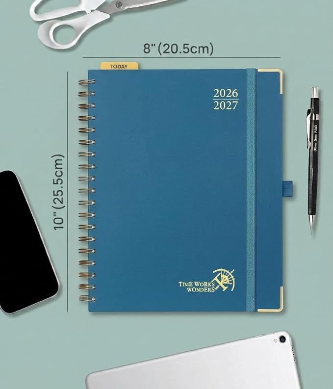 POPRUN 2026-2027 Monthly Planner, 18 Month Calendar (July 2026-Dec 2027), 7.5" x 9.5" B5 Spiral Hardcover Organizer with Dotted Note Pages, Professional Appointment Book for Business Office, Students & Teachers - Night Sky Navy Blue